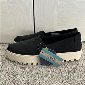 Toms Black Canvas Flats with Platform Sole